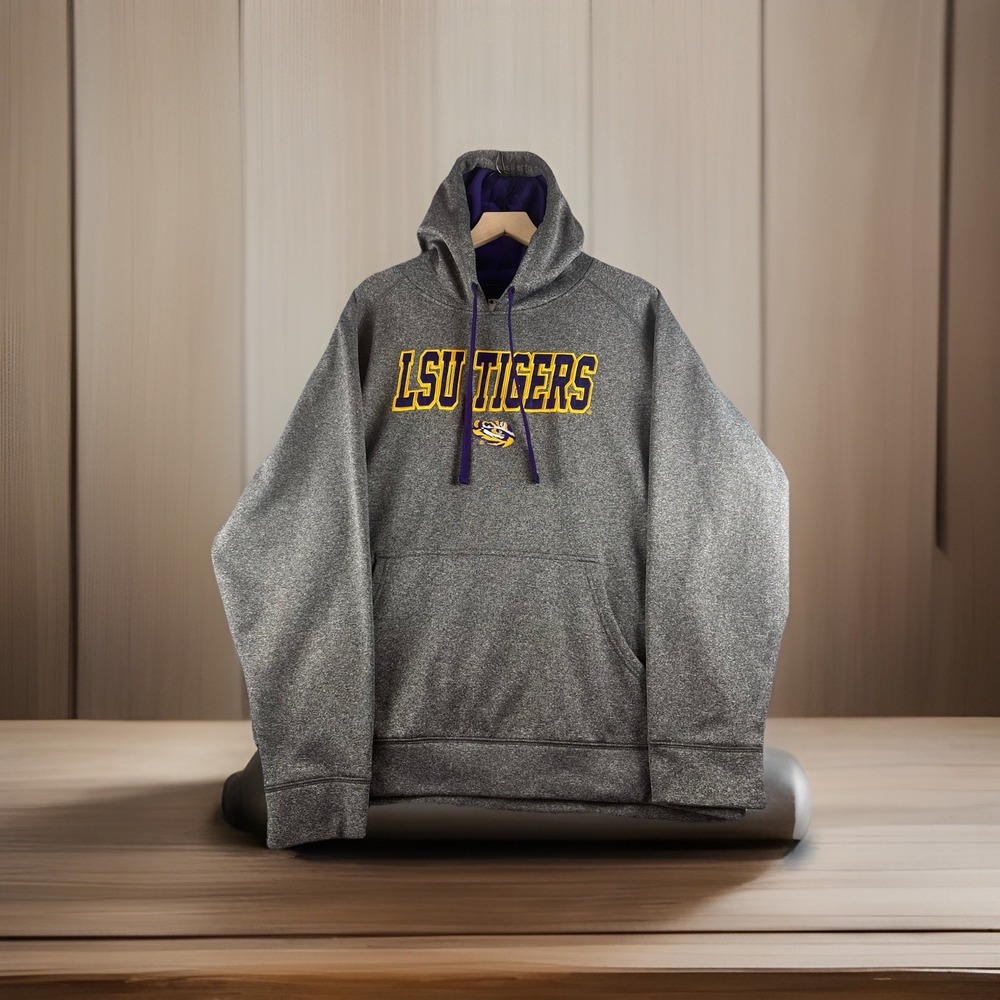 Champion LSU Tigers‎ Hoodie Sweatshirt Mens XL Gray Purple NCAA College Football